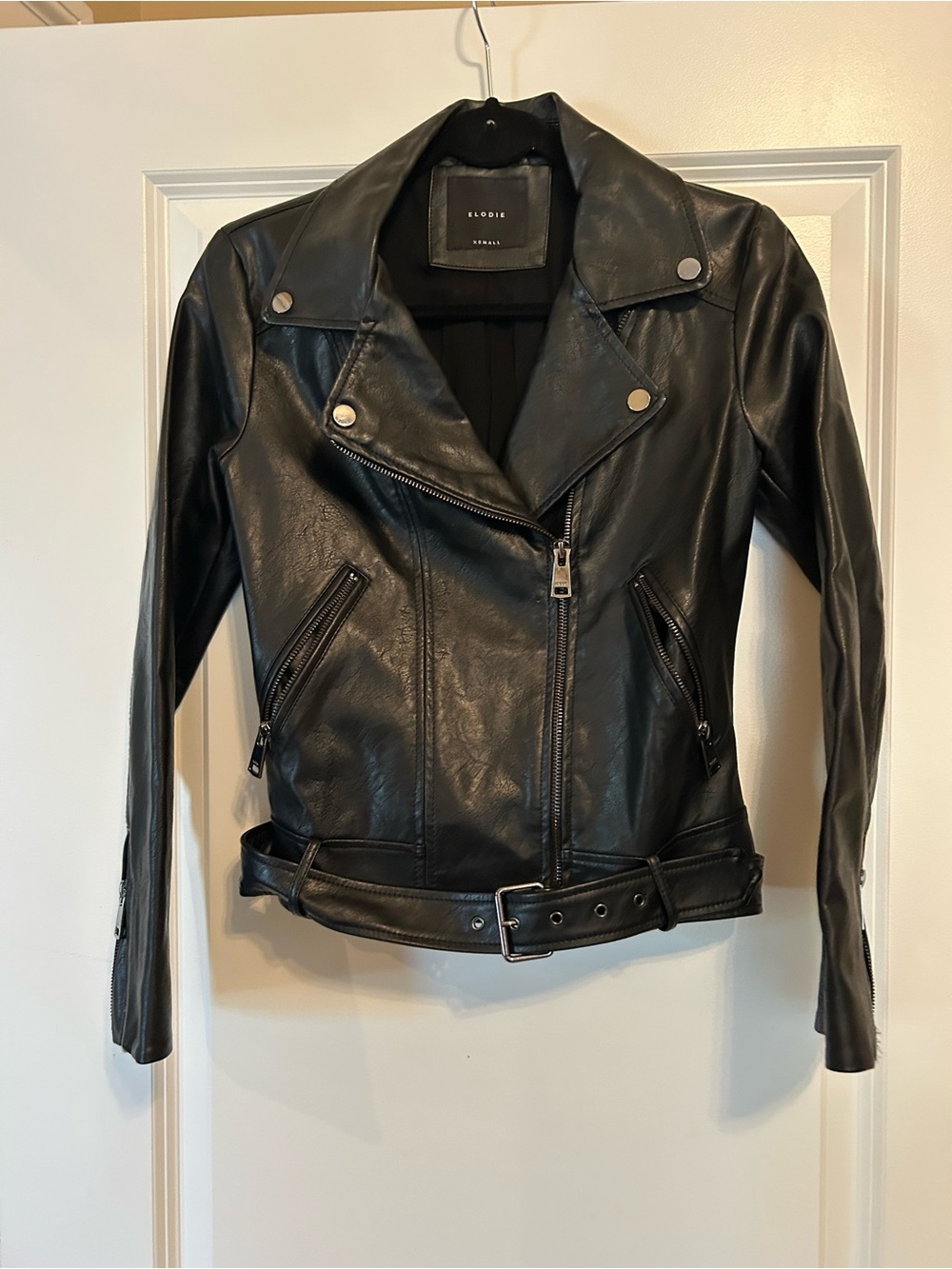 Elodie Black Faux Leather Biker Jacket with Belt